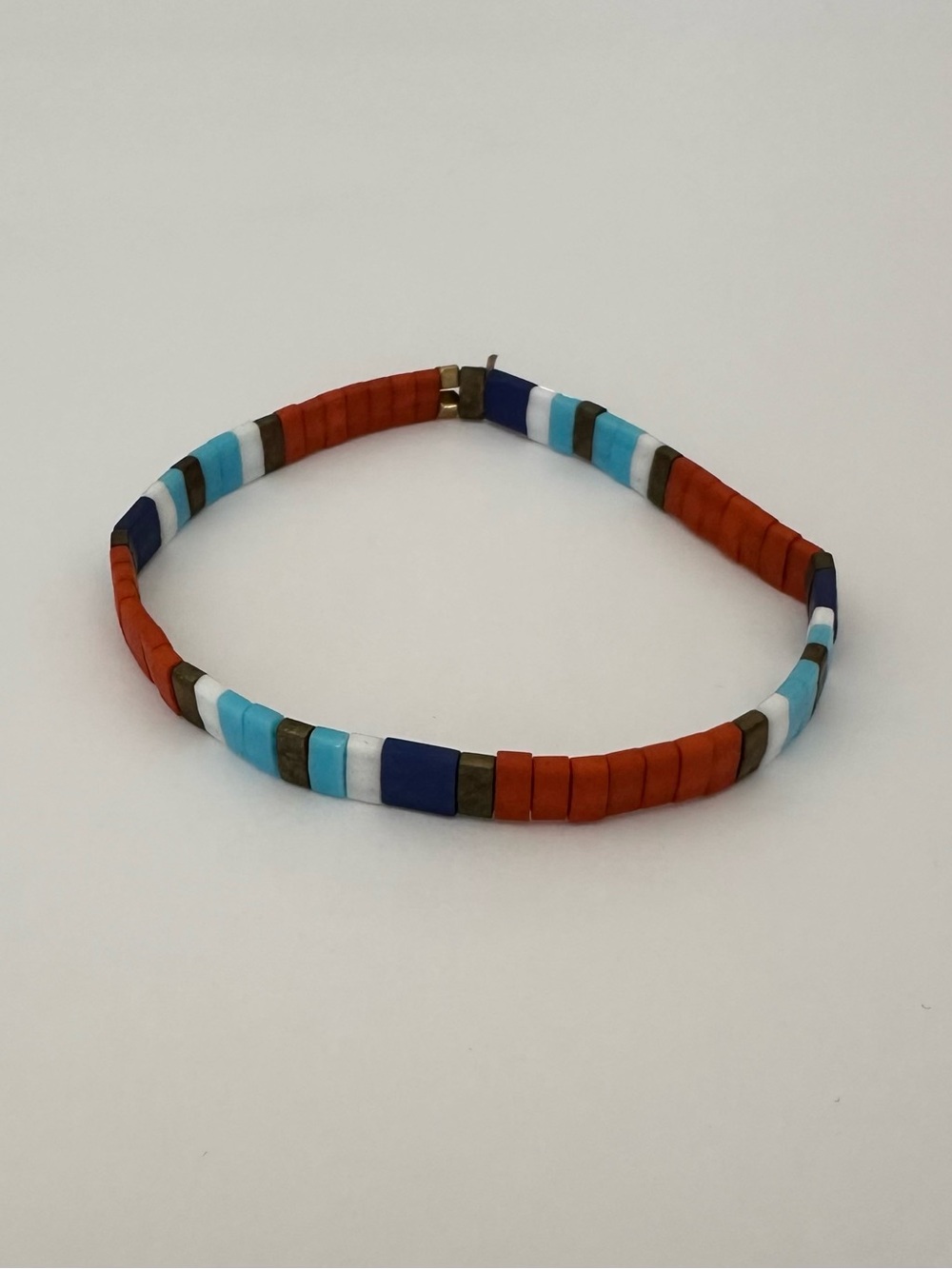 Colorblock Tile Bead Bracelet in Red, Blue & White